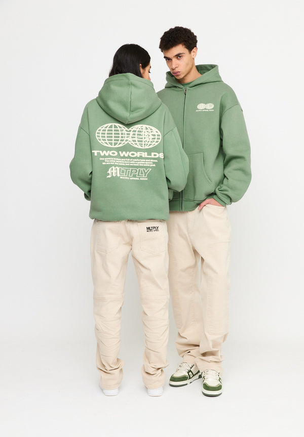 Multiply Spparel Oversize Zip Hoodie TWO WORLDS Hedge Green Sonderangebot der Fabrik