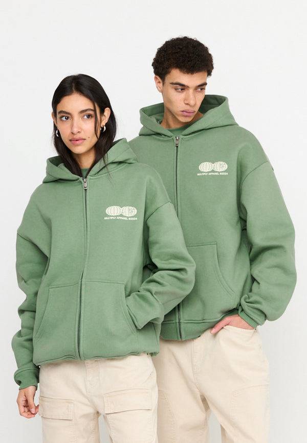 Multiply Spparel Oversize Zip Hoodie TWO WORLDS Hedge Green Sonderangebot der Fabrik