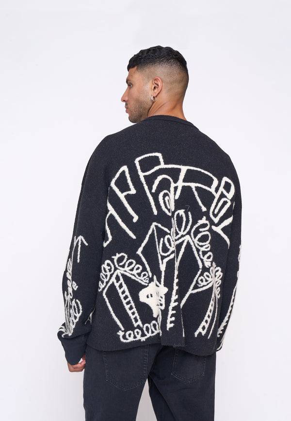 Multiply Spparel Oversize Knit Sweater DOWNTOWN Black Blitzangebot