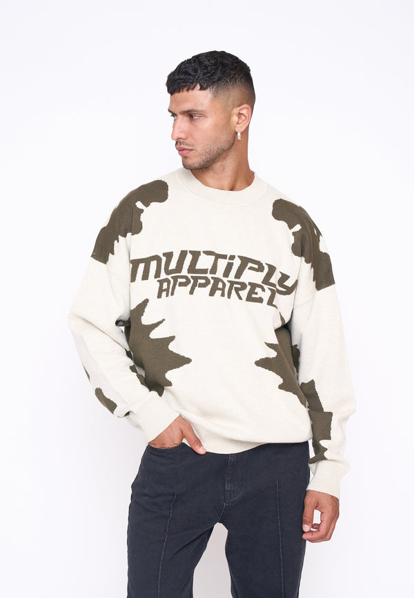 Multiply Spparel Oversize Knit Sweater URBAN White Swan Green Bestseller