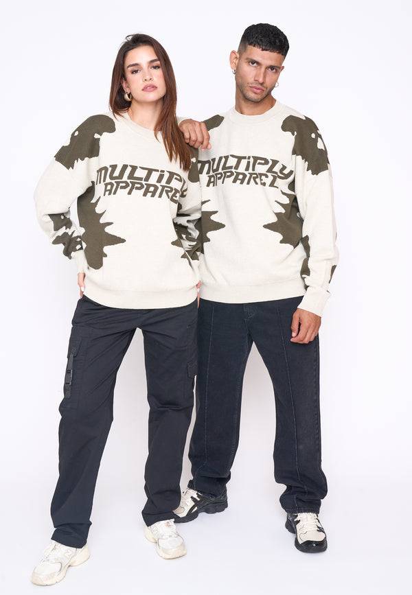Multiply Spparel Oversize Knit Sweater URBAN White Swan Green Bestseller