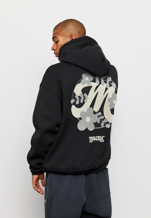 Multiply Spparel Oversize Hoodie M FLORAL 2 Black Soda Washed 50% Rabatt mit kostenlosem Versand