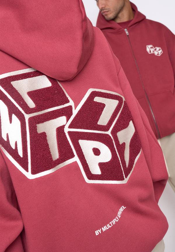 Multiply Spparel Oversize Zip Hoodie CUBES Ruby Wine Fabrikverkauf