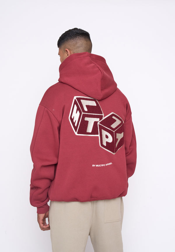 Multiply Spparel Oversize Zip Hoodie CUBES Ruby Wine Fabrikverkauf