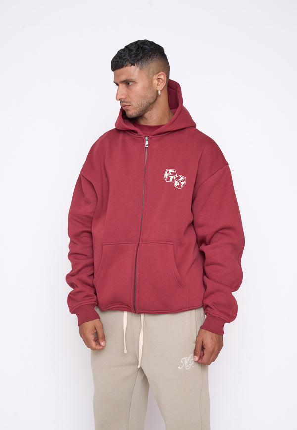 Multiply Spparel Oversize Zip Hoodie CUBES Ruby Wine Fabrikverkauf