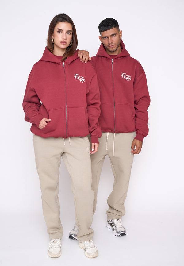 Multiply Spparel Oversize Zip Hoodie CUBES Ruby Wine Fabrikverkauf