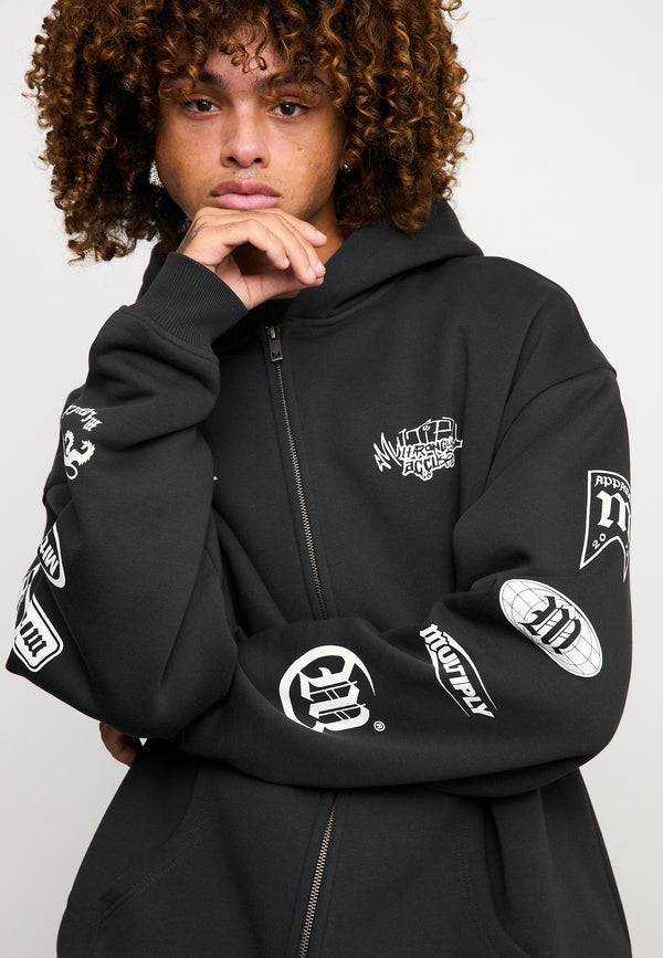 Multiply Spparel Oversize Zip Hoodie TRUTH Black Soda Washed Begrenzte Freigabe