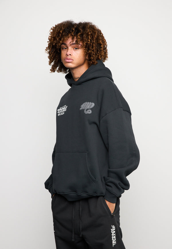 Multiply Spparel Oversize Hoodie FALSEHOOD Black Soda Washed Letzte 2 Tage