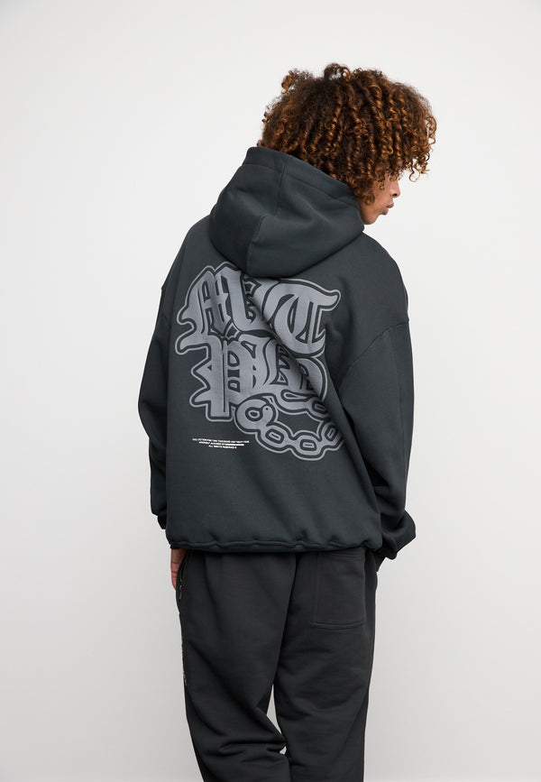 Multiply Spparel Oversize Hoodie FALSEHOOD Black Soda Washed Letzte 2 Tage
