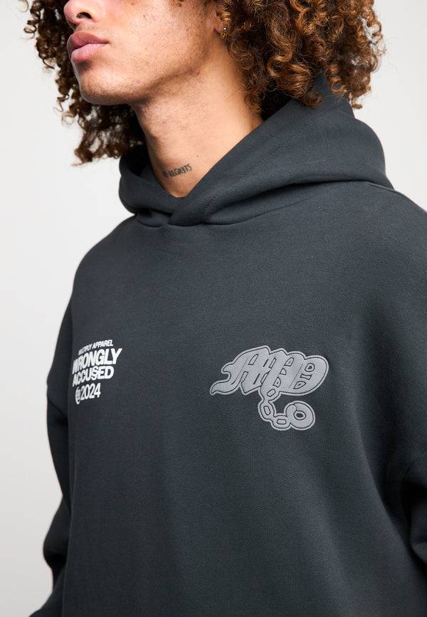 Multiply Spparel Oversize Hoodie FALSEHOOD Black Soda Washed Letzte 2 Tage