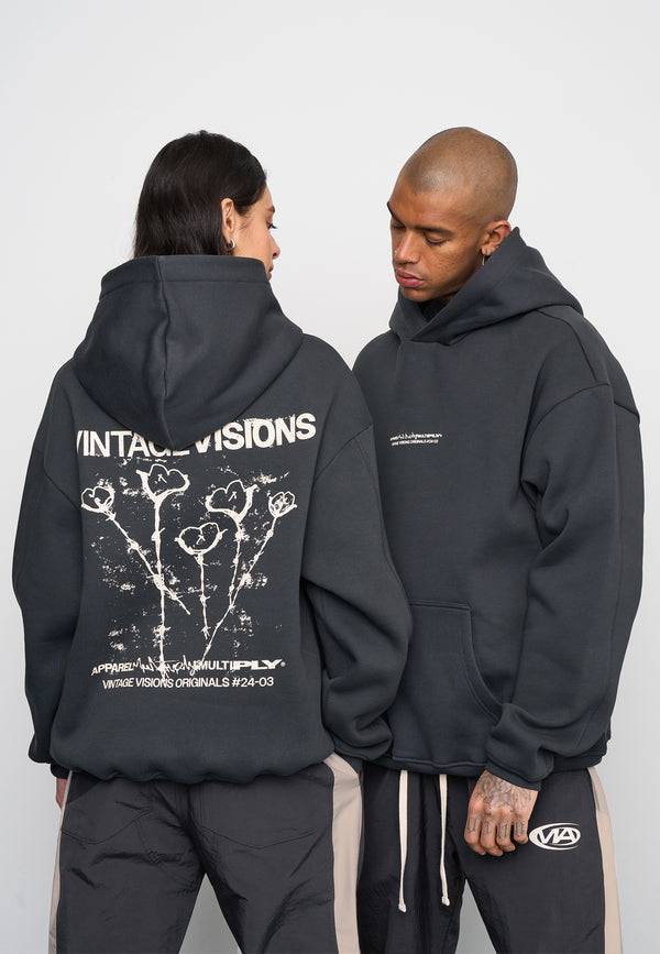 Multiply Spparel Oversize Hoodie V Visions Black Soda Washed Nur für heute