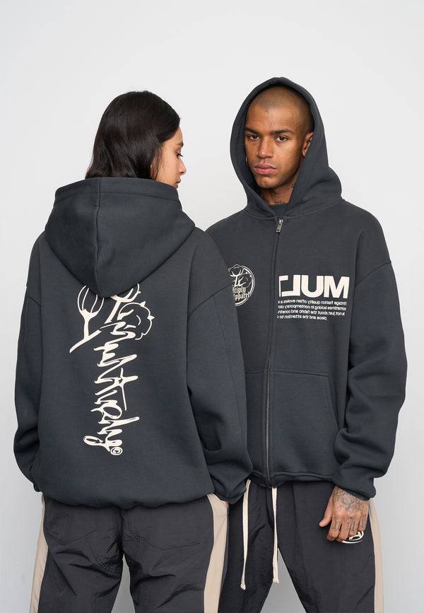 Multiply Spparel Oversize Zip Hoodie ROOTS Black Soda Washed Sonderangebot der Fabrik