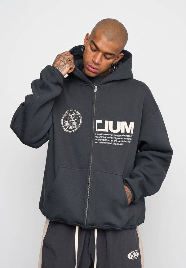 Multiply Spparel Oversize Zip Hoodie ROOTS Black Soda Washed Sonderangebot der Fabrik