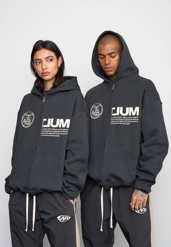 Multiply Spparel Oversize Zip Hoodie ROOTS Black Soda Washed Sonderangebot der Fabrik