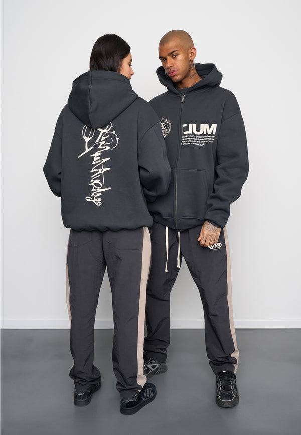 Multiply Spparel Oversize Zip Hoodie ROOTS Black Soda Washed Sonderangebot der Fabrik
