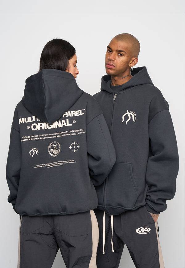 Multiply Spparel Oversize Zip Hoodie ORIGIN Black Soda Washed Vierteljährliche Förderung