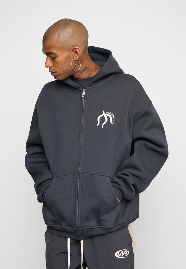 Multiply Spparel Oversize Zip Hoodie ORIGIN Black Soda Washed Vierteljährliche Förderung