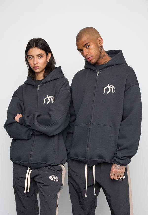 Multiply Spparel Oversize Zip Hoodie ORIGIN Black Soda Washed Vierteljährliche Förderung