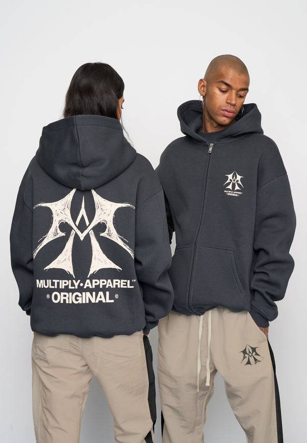 Multiply Spparel Oversize Zip Hoodie SKETCH Black Soda Washed Bis zu 55% Rabatt