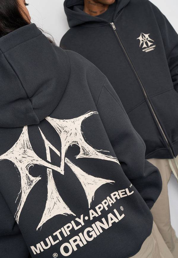 Multiply Spparel Oversize Zip Hoodie SKETCH Black Soda Washed Bis zu 55% Rabatt