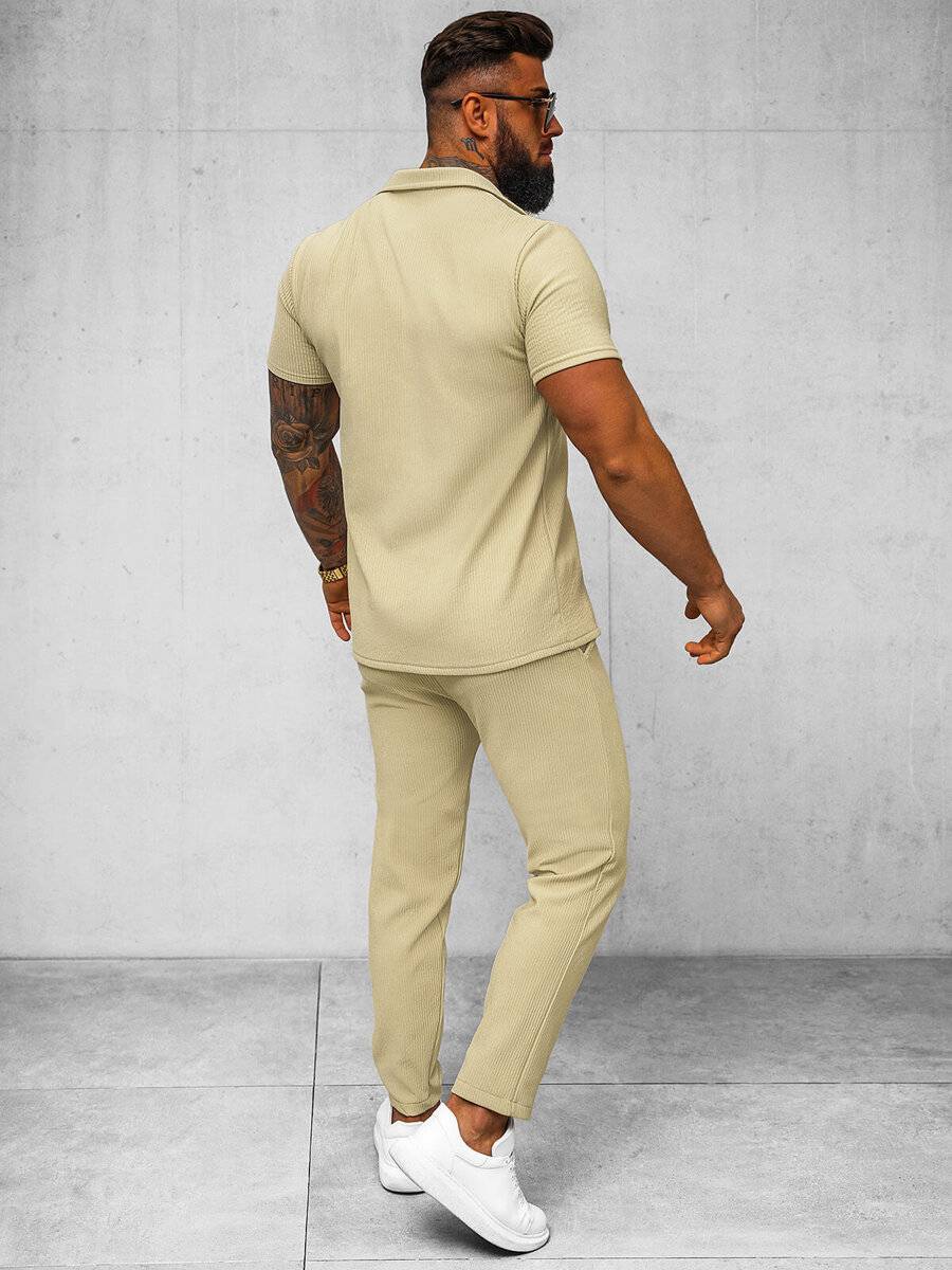 Ozonee Beige Herrenset – Hemd und Hose OZONEE O/Y963TSP 50% Rabatt für begrenzte Zeit