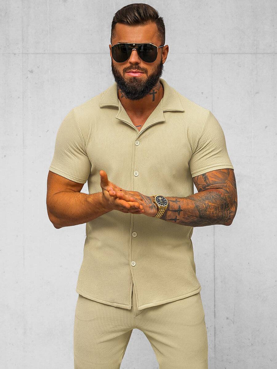 Ozonee Beige Herrenset – Hemd und Hose OZONEE O/Y963TSP 50% Rabatt für begrenzte Zeit