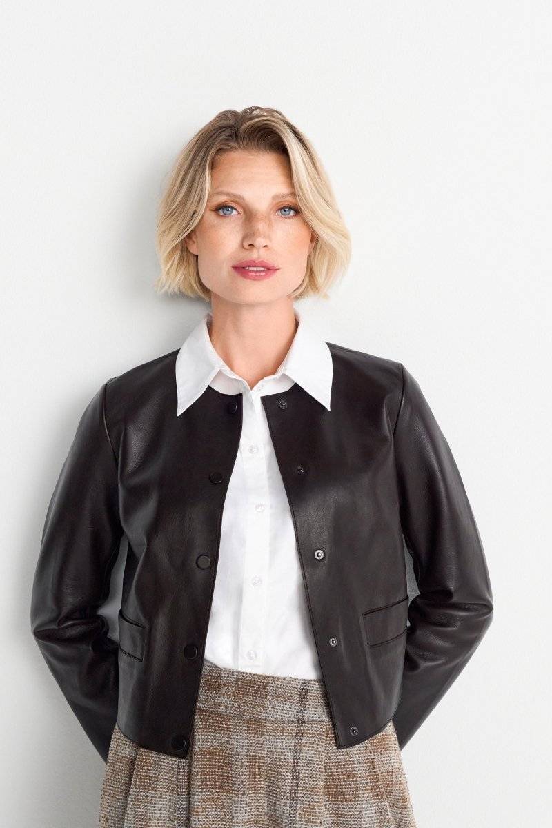 Eich & Royal Kurze Lederjacke mit Druckknöpfen Hotsell