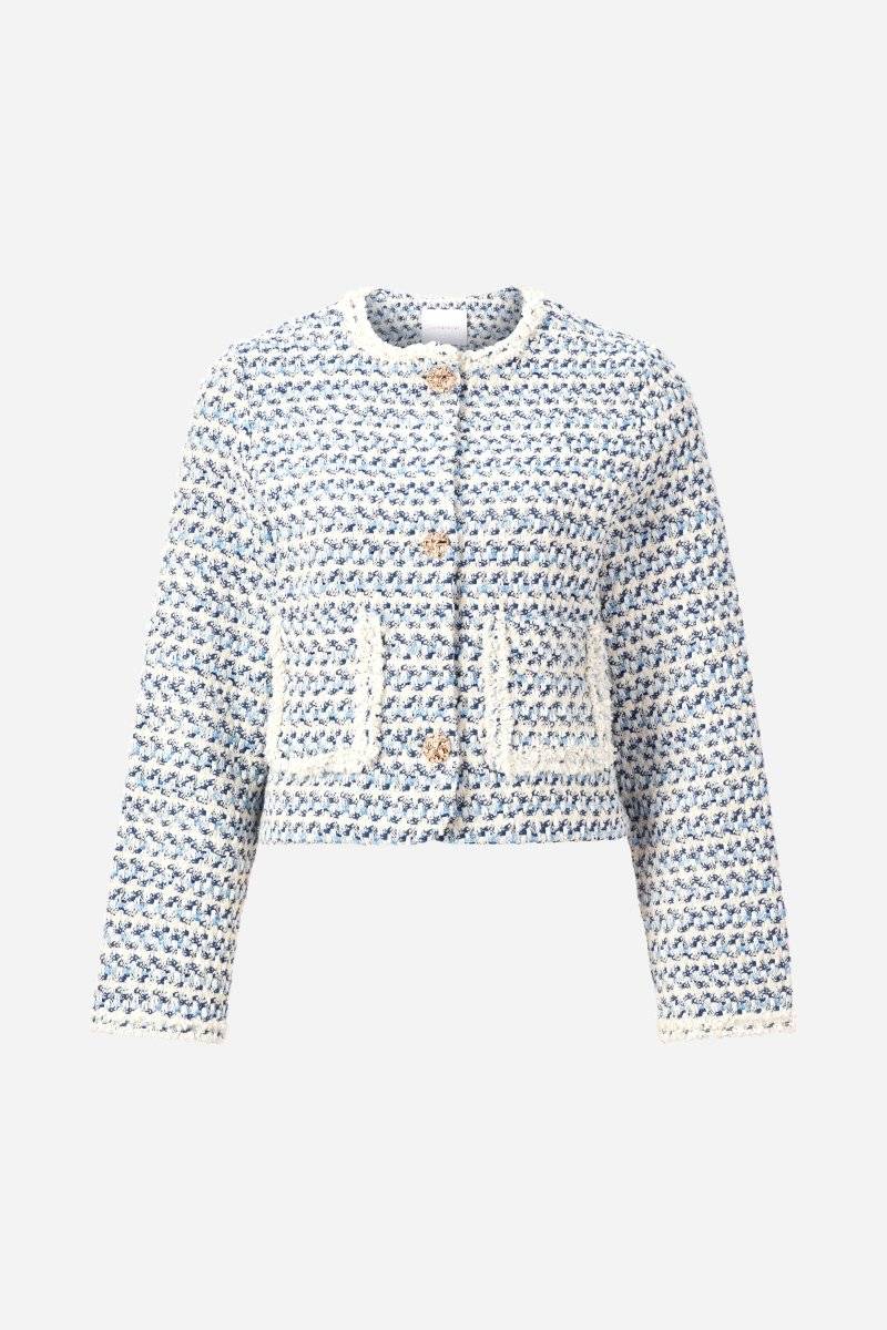 Eich & Royal Kurze Bouclé-Jacke in Blauweiß Schlussverkauf