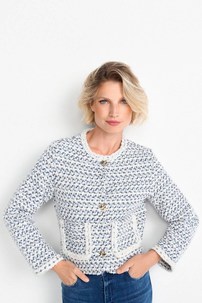 Eich & Royal Kurze Bouclé-Jacke in Blauweiß Schlussverkauf