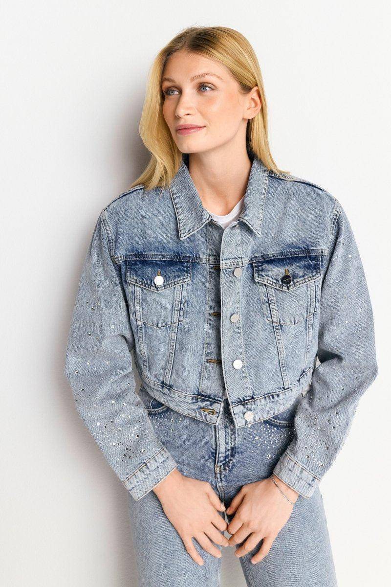 Eich & Royal Denim-Jacke mit Strassdetails Saisonschlussverkauf
