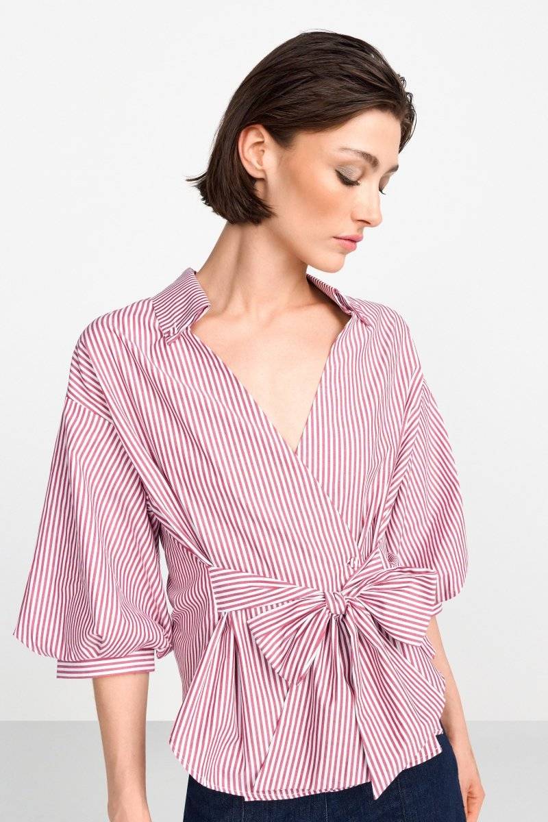 Eich & Royal Wickelbluse mit V-Neck und Streifen Räumungsverkauf