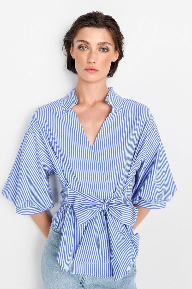 Eich & Royal Wickelbluse mit V-Neck und Streifen Räumungsverkauf