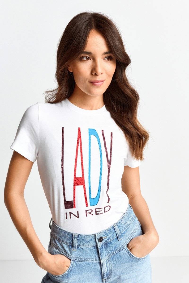 Eich & Royal T-Shirt mit Strass-Schriftzug Speichern exportieren