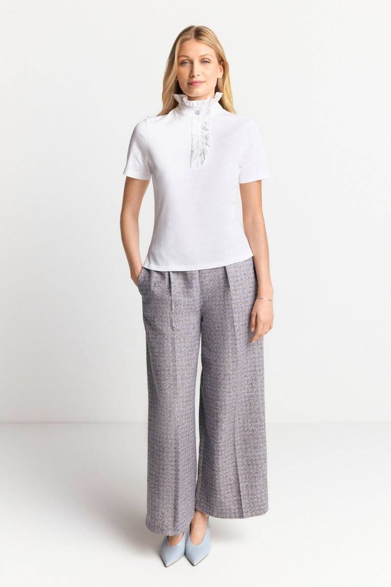 Eich & Royal Weißes T-Shirt mit Frill-Kragen 50% Rabatt für begrenzte Zeit