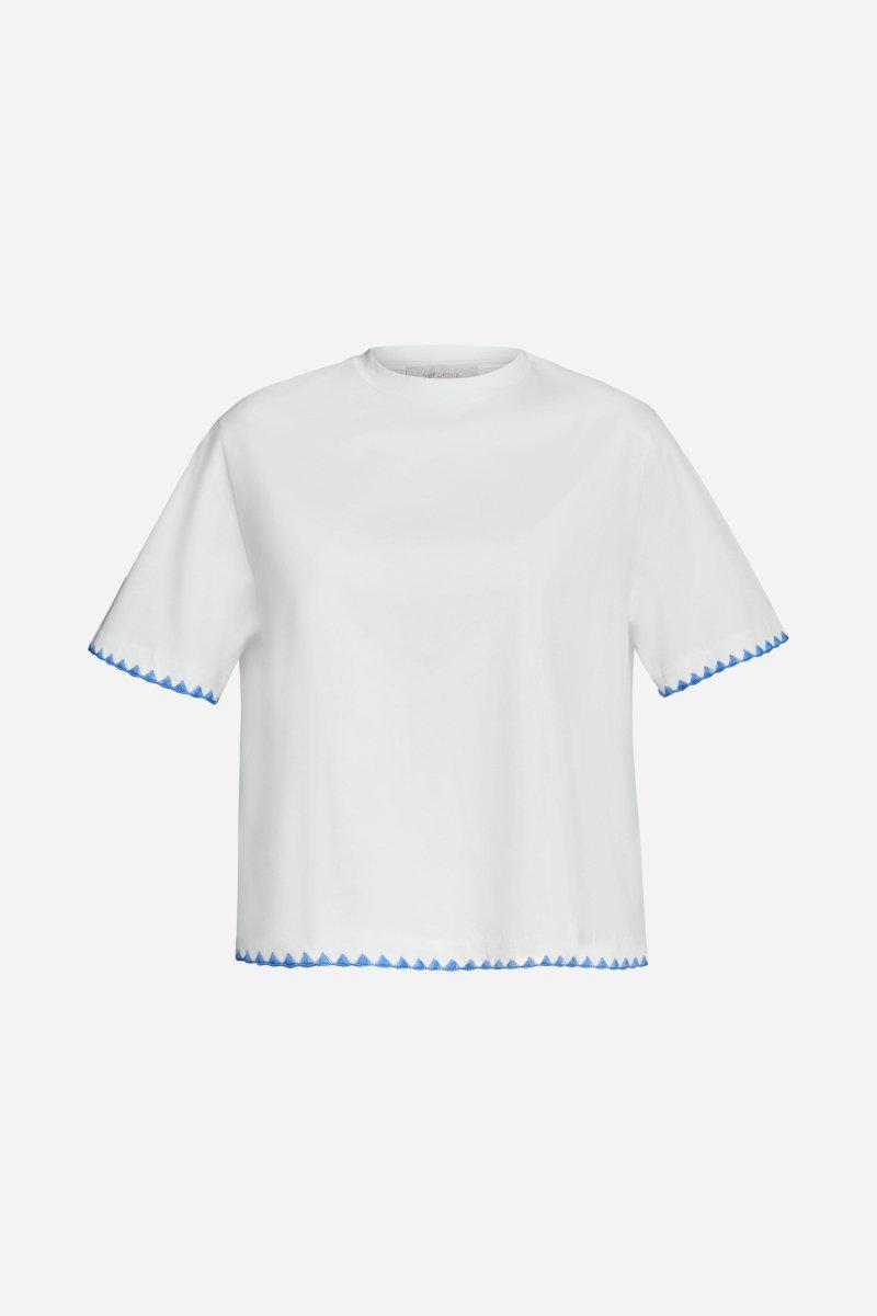 Eich & Royal Weißes T-Shirt mit blauen Stickereien Meist gekauft