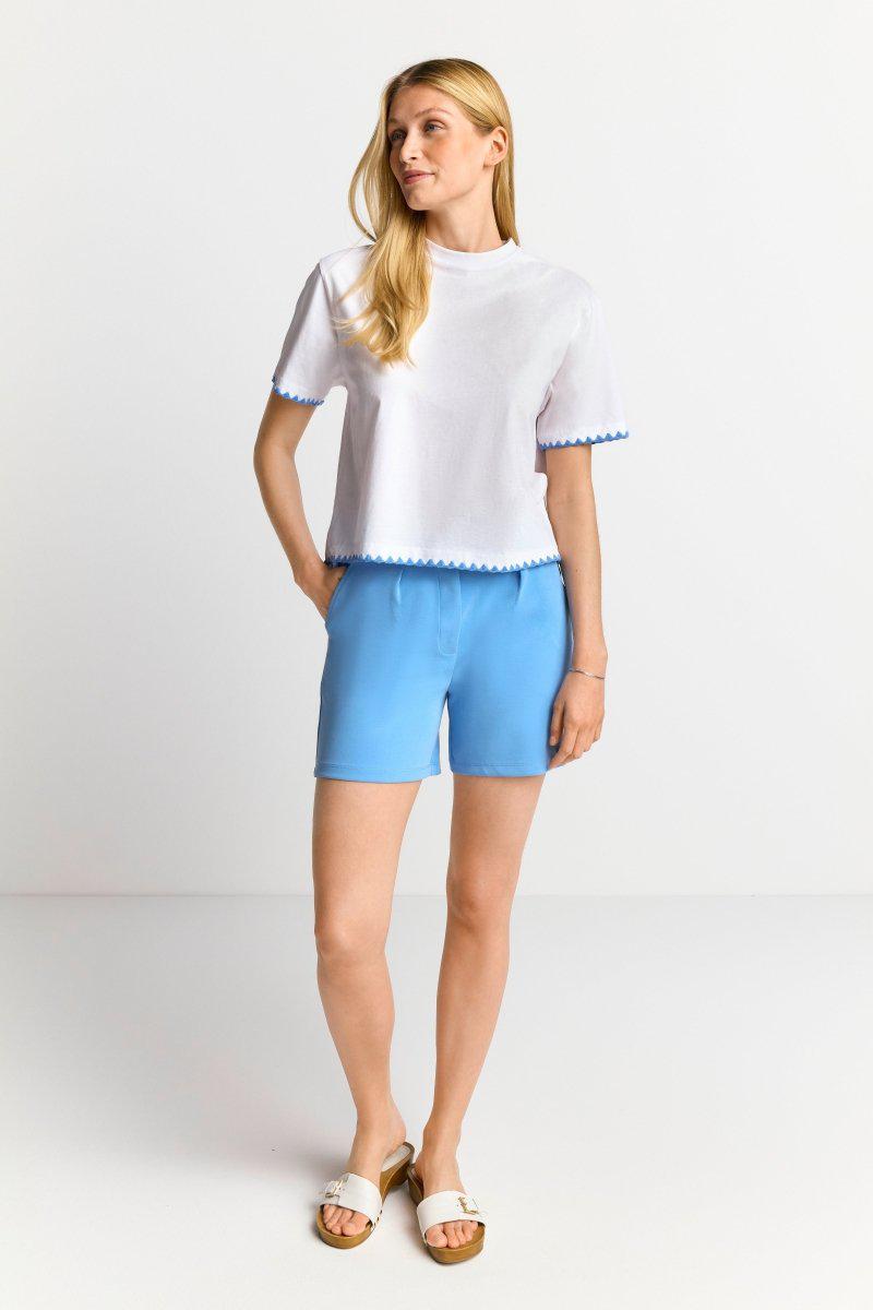 Eich & Royal Weißes T-Shirt mit blauen Stickereien Meist gekauft