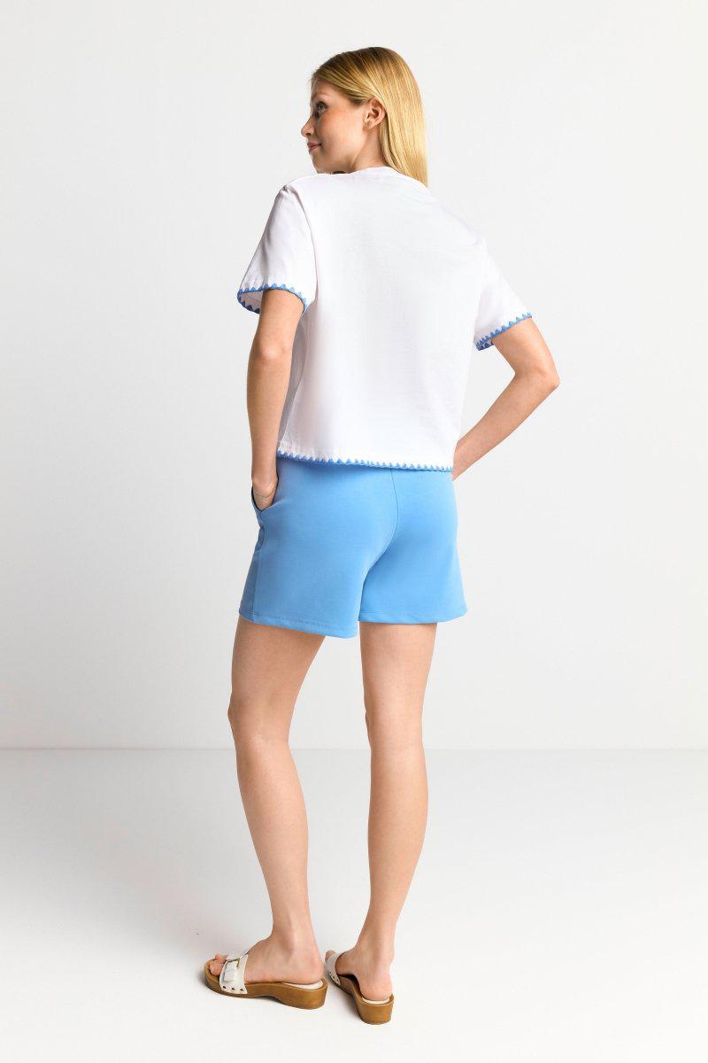 Eich & Royal Weißes T-Shirt mit blauen Stickereien Meist gekauft
