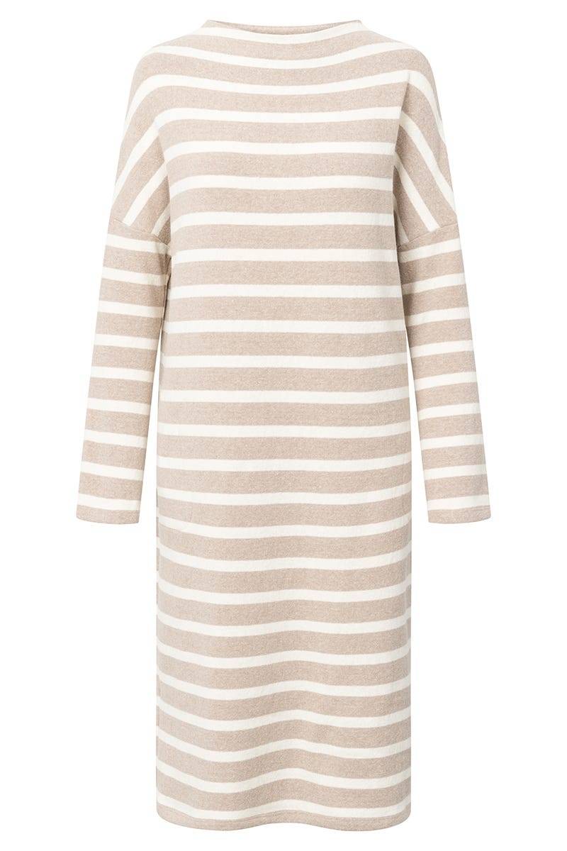Rösch Hauskleid im Ringeldruck Hellbraun aus Strickware Letzte 2 Tage