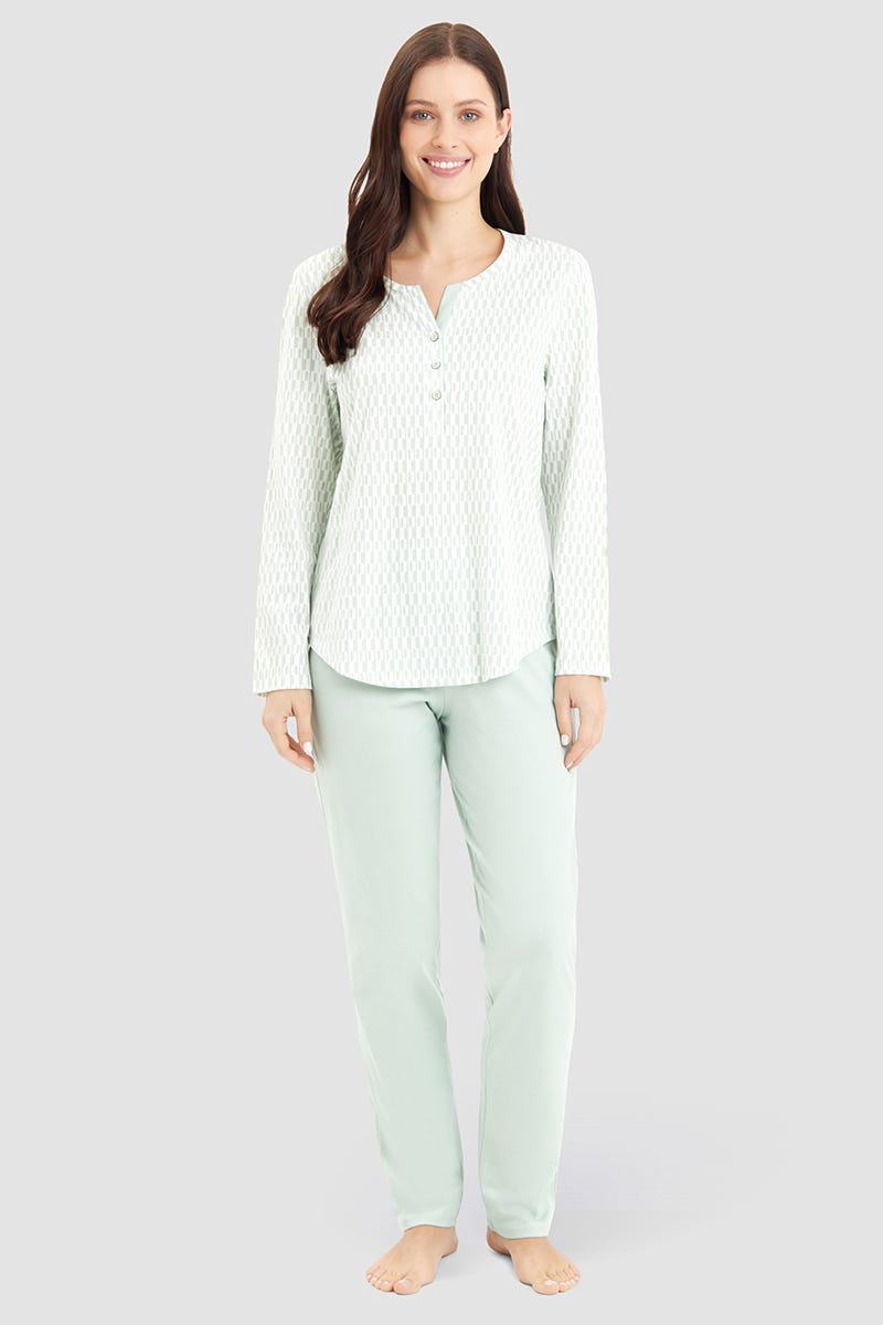 Rösch Pyjama im minimalistischen Grafikdruck Mintgrün 100% Baumwolle Vierteljährliche Förderung