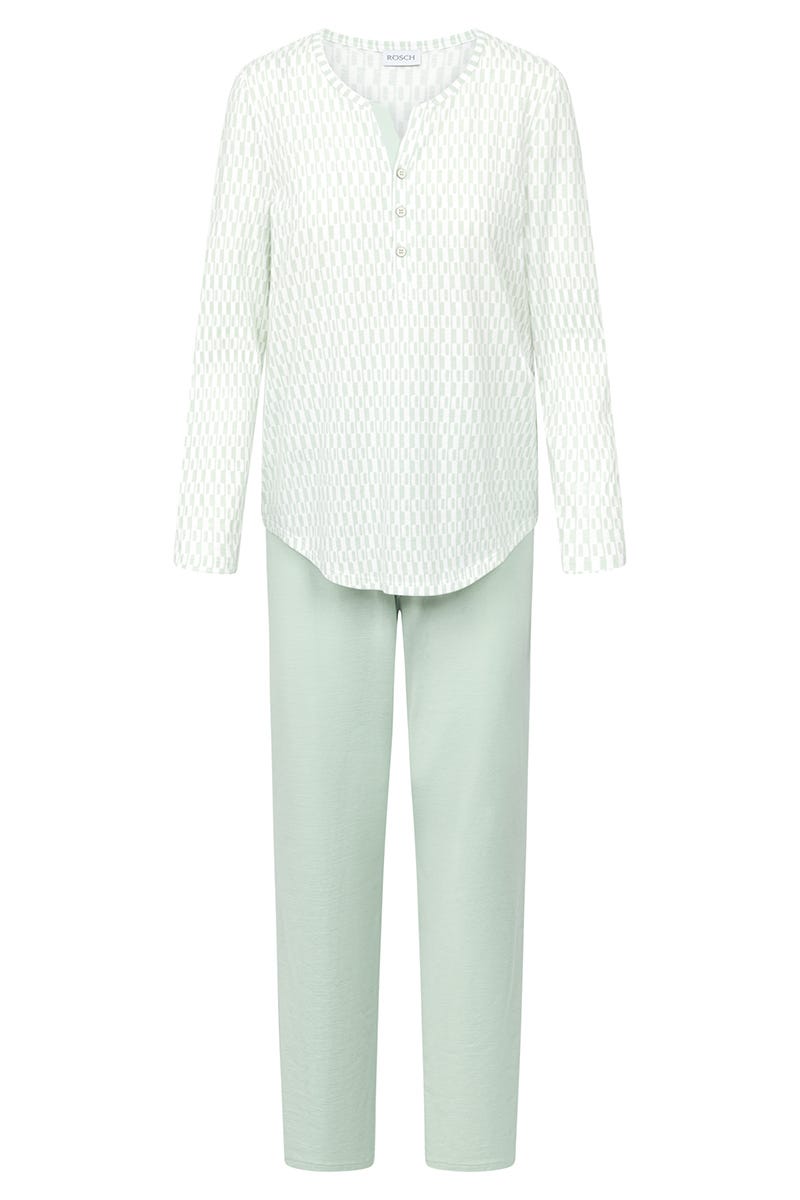 Rösch Pyjama im minimalistischen Grafikdruck Mintgrün 100% Baumwolle Vierteljährliche Förderung