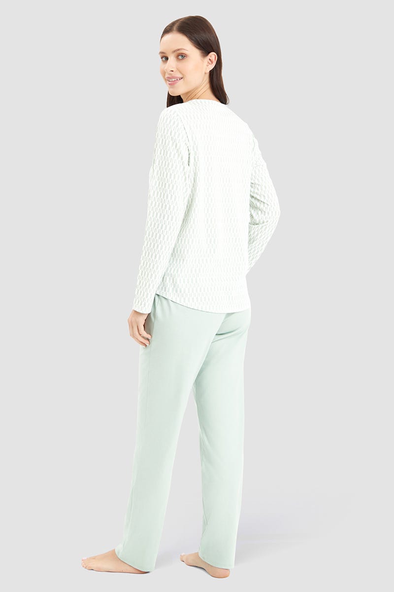 Rösch Pyjama im minimalistischen Grafikdruck Mintgrün 100% Baumwolle Vierteljährliche Förderung