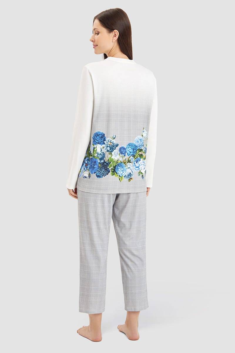 Rösch Pyjama im Karo-Druck mit Blumen 100% Baumwolle Online