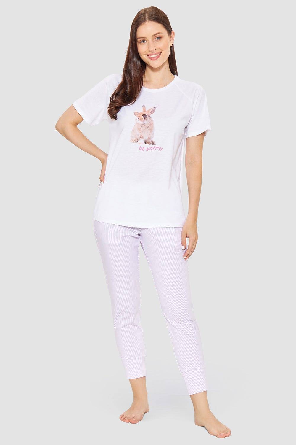 Rösch Pyjamashirt mit Motivdruck Hase 100% Baumwolle Verkauf