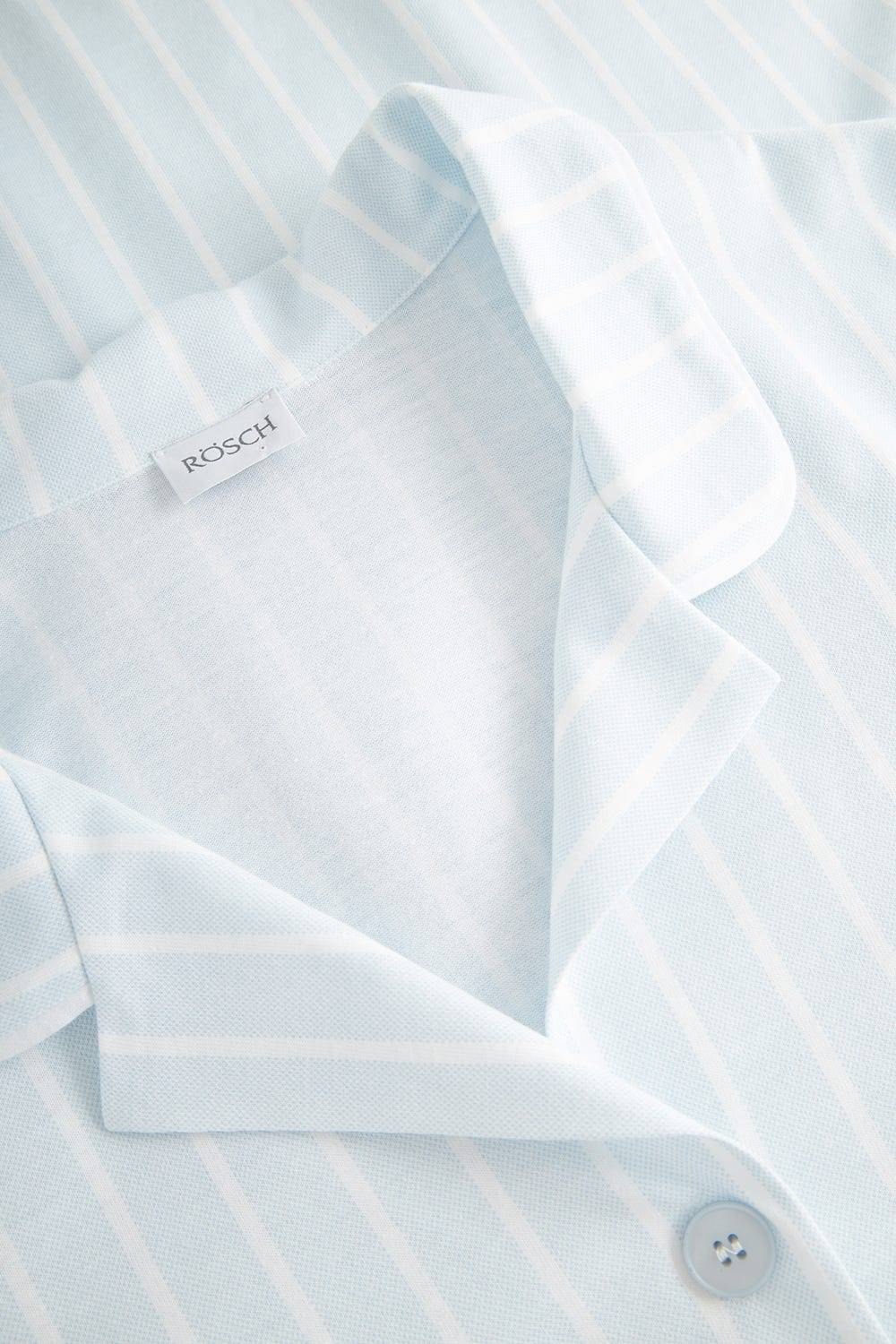 Rösch Pyjama kurz im Streifenprint Hellblau Herrenhemdstil 100% Baumwolle Schlussverkauf