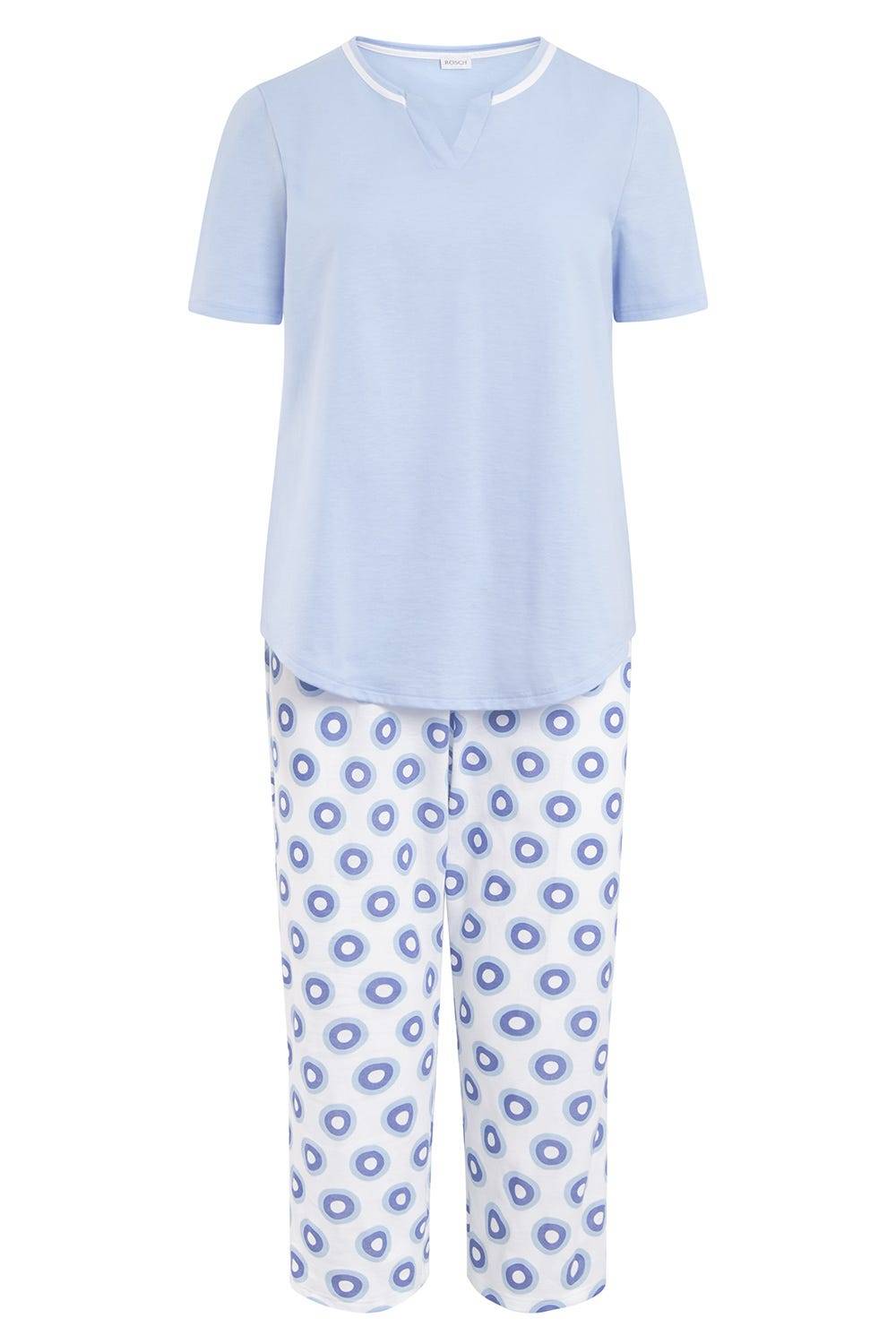 Rösch Pyjama mit Punktedruck Blau-Weiß 100% Baumwolle Kostenloser Versand