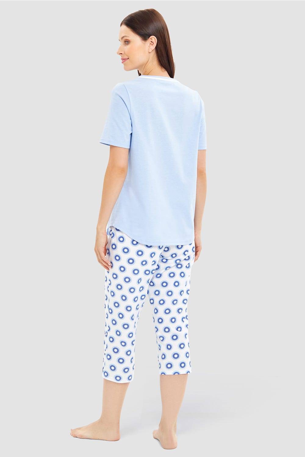 Rösch Pyjama mit Punktedruck Blau-Weiß 100% Baumwolle Kostenloser Versand
