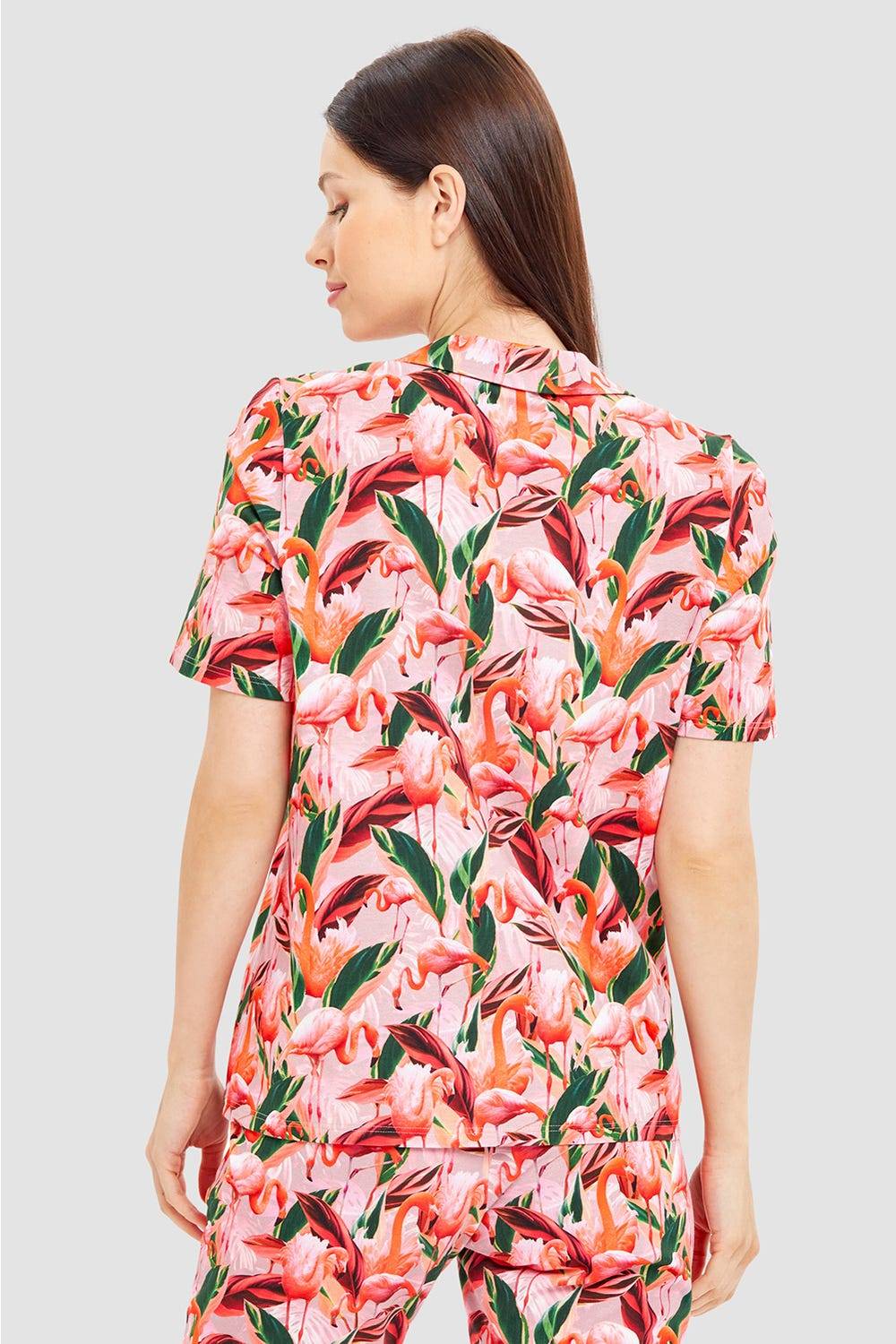 Rösch Pyjamashirt im Flamingo-Druck Baumwolle/Elasthan Fabrikpreis