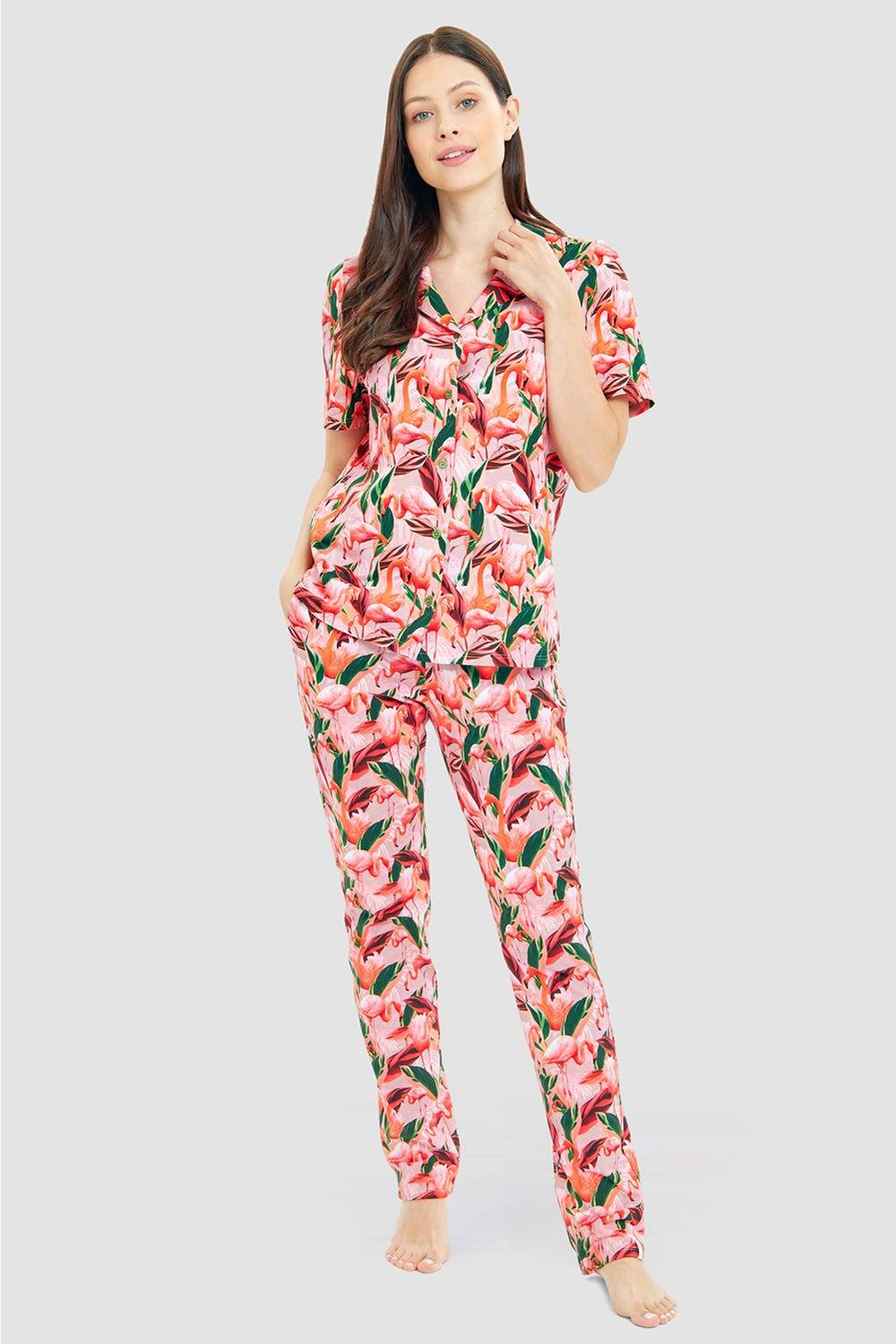 Rösch Pyjamashirt im Flamingo-Druck Baumwolle/Elasthan Fabrikpreis