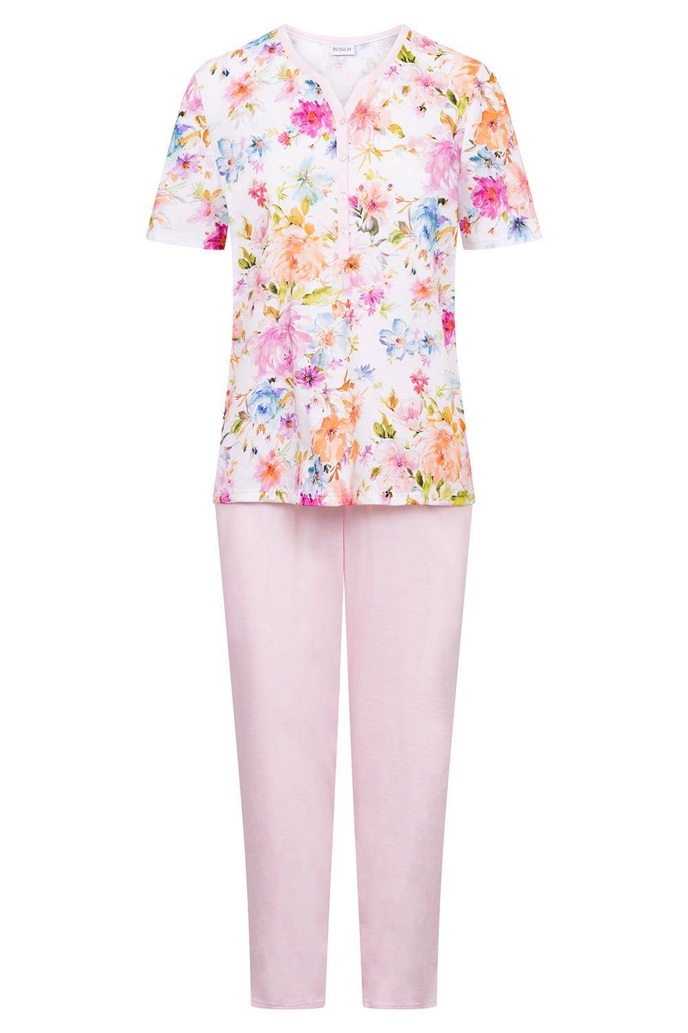 Rösch Pyjama im Blütendruck rosa romantisch 100% Baumwolle Black Friday
