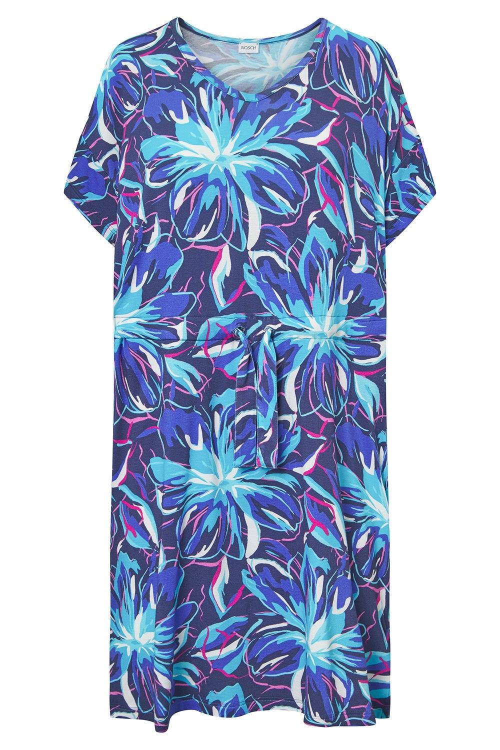 Rösch Strandkleid Kurzarm im Blumendruck Neonfarben zum Binden Baumwolle/Elasthan Valentinstagsangebot